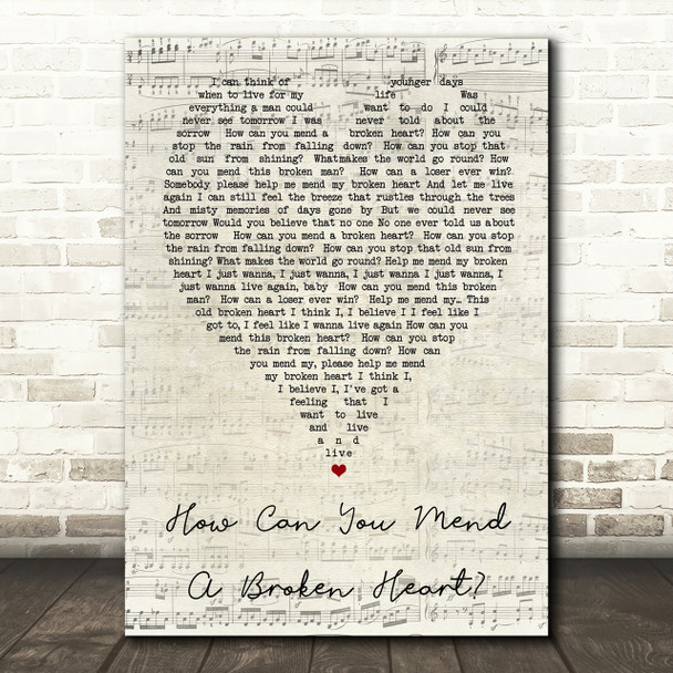 How Can You Mend A Broken Heart Al Green Script Heart Song Lyric Print