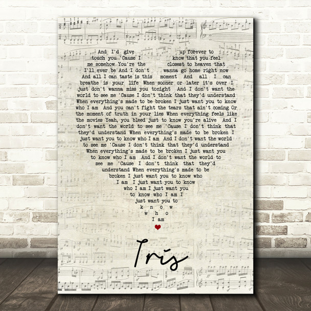 Iris Goo Goo Dolls Script Heart Song Lyric Print