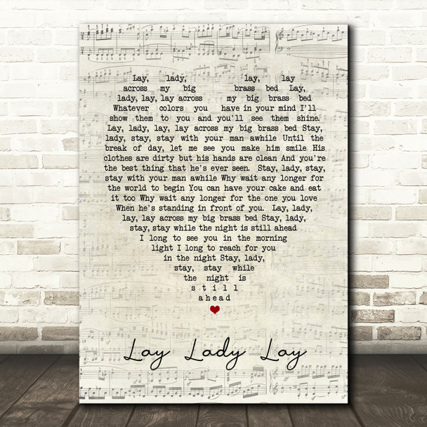 Lay Lady Lay Bob Dylan Script Heart Song Lyric Print