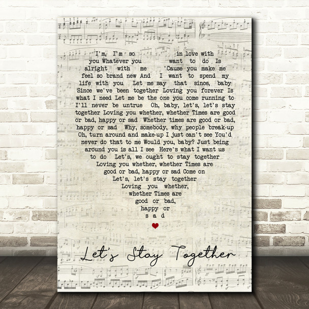 Let's Stay Together Al Green Script Heart Song Lyric Print
