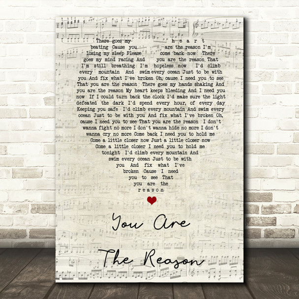 Calum Scott You Are The Reason Script Heart Song Lyric Print