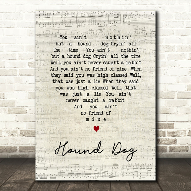 Elvis Presley Hound Dog Script Heart Song Lyric Print