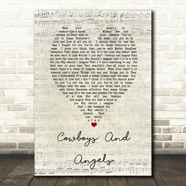George Michael Cowboys And Angels Script Heart Song Lyric Print George Michael Cowboys And Angels Script Heart Song Lyric Print