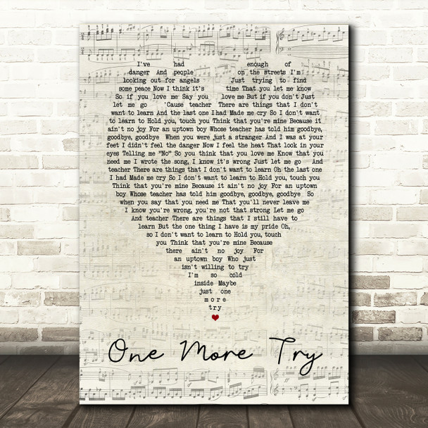 George Michael One More Try Script Heart Song Lyric Print