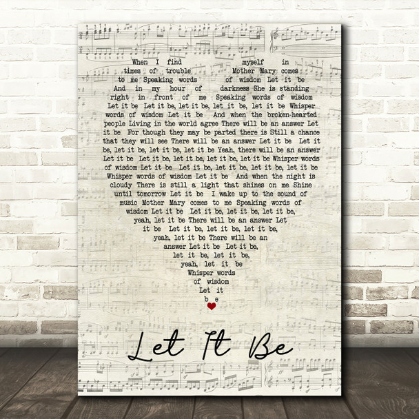 The Beatles Let It Be Script Heart Song Lyric Print