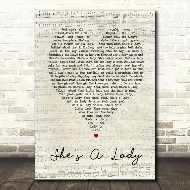 Tom Jones She's A Lady Script Heart Song Lyric Print