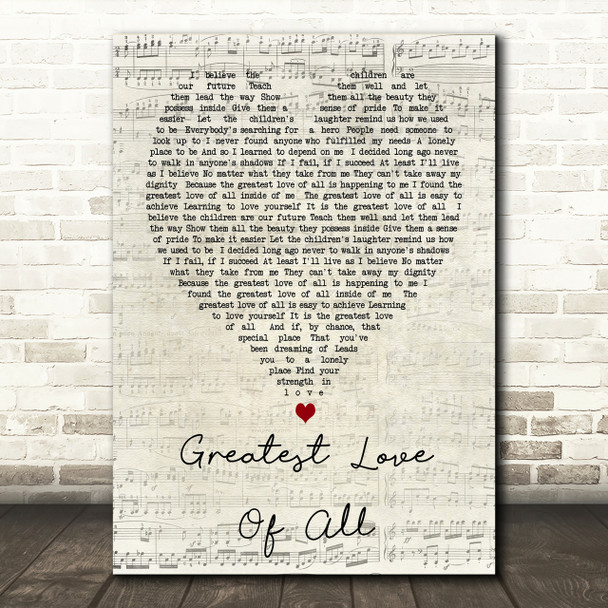 Whitney Houston Greatest Love Of All Script Heart Song Lyric Print