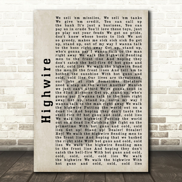The Rolling Stones Highwire Shadow Song Lyric Print