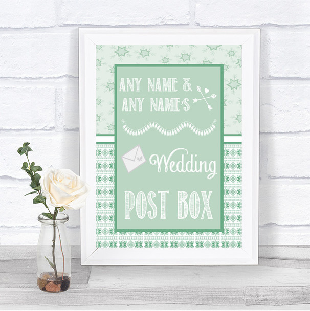 Winter Green Card Post Box Personalized Wedding Sign