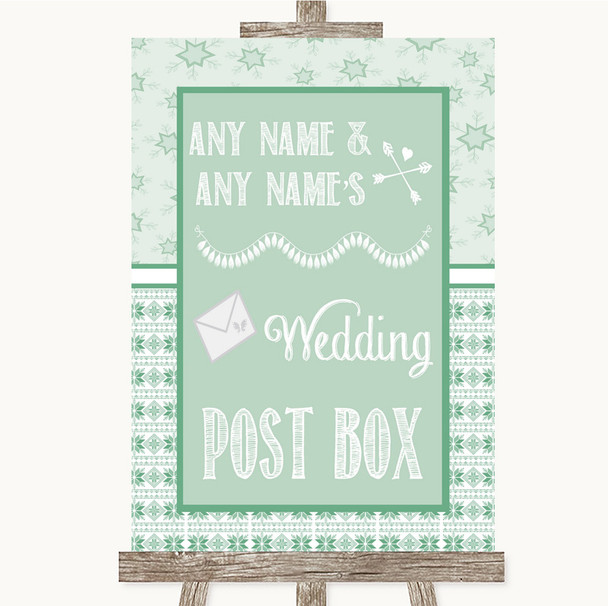 Winter Green Card Post Box Personalized Wedding Sign