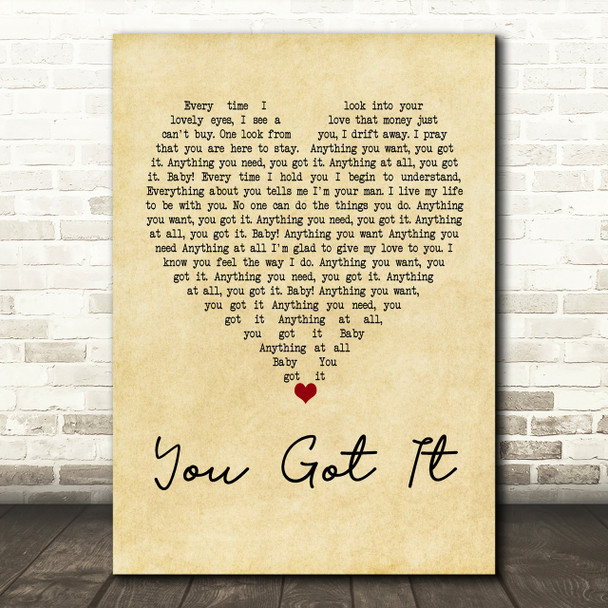 Roy Orbison You Got It Vintage Heart Song Lyric Print