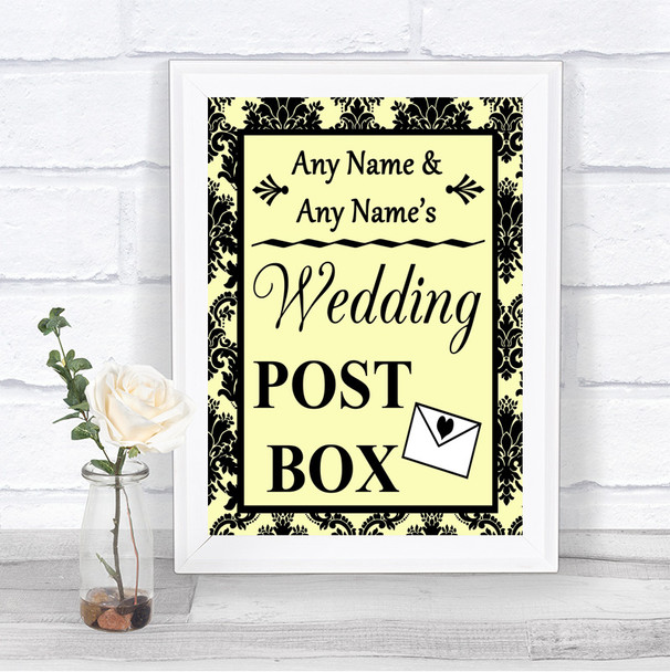 Yellow Damask Card Post Box Personalized Wedding Sign