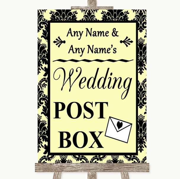 Yellow Damask Card Post Box Personalized Wedding Sign