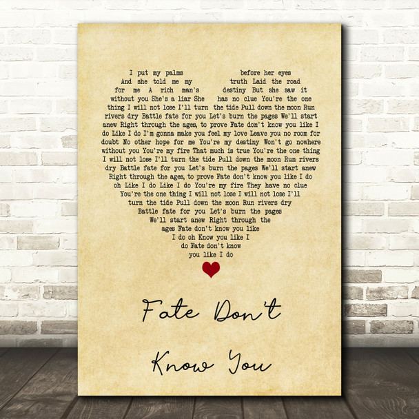 Desi Valentine Fate Don't Know You Vintage Heart Song Lyric Print