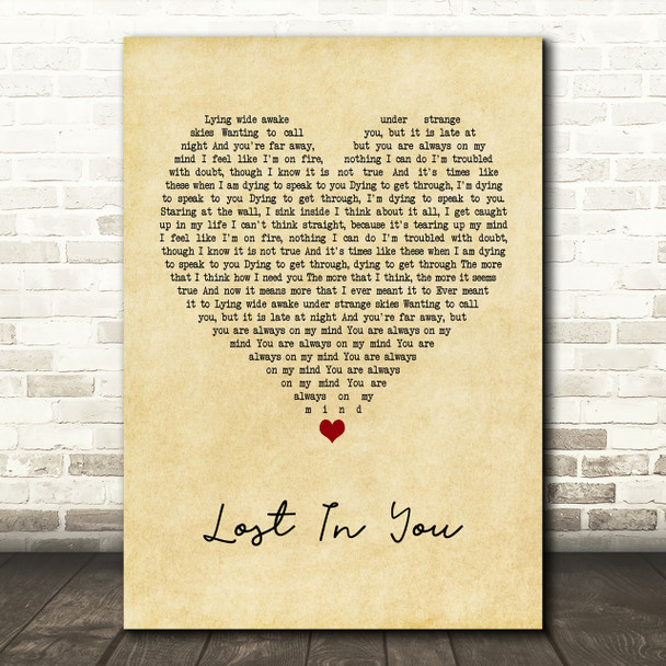 Ash Lost In You Vintage Heart Song Lyric Print