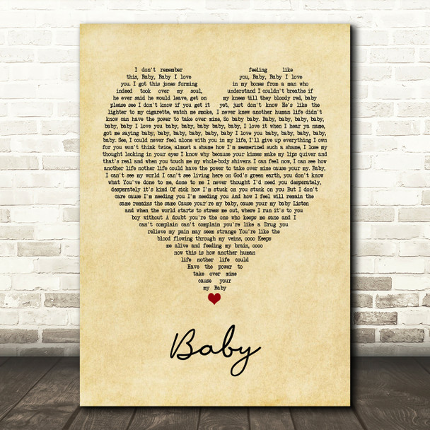 Ashanti Baby Vintage Heart Song Lyric Print