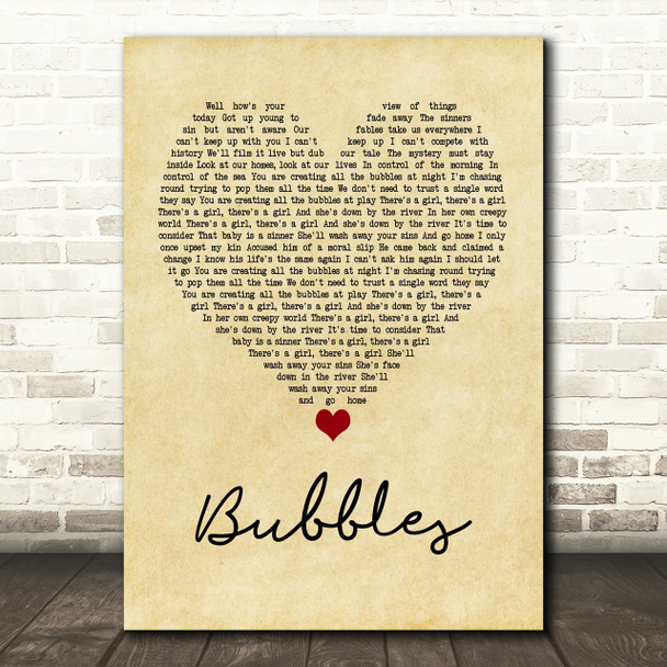 Biffy Clyro Bubbles Vintage Heart Song Lyric Print