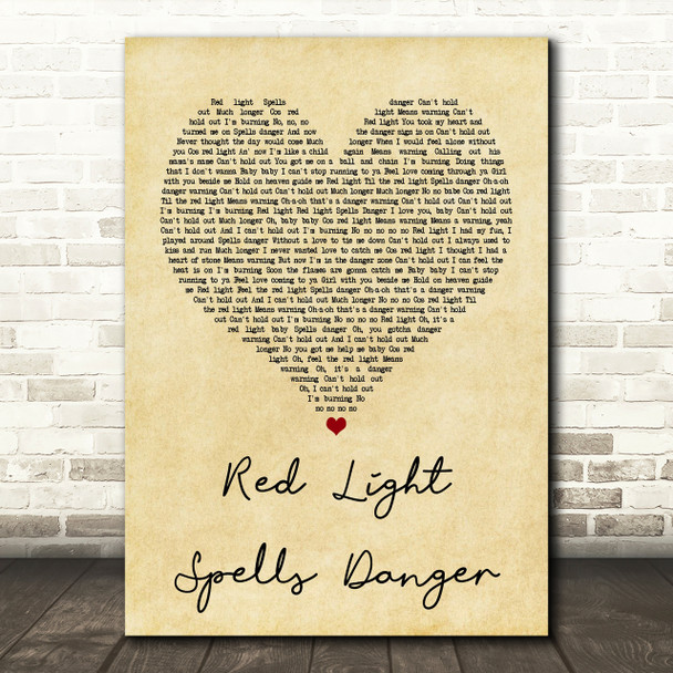 Billy Ocean Red Light Spells Danger Vintage Heart Song Lyric Print