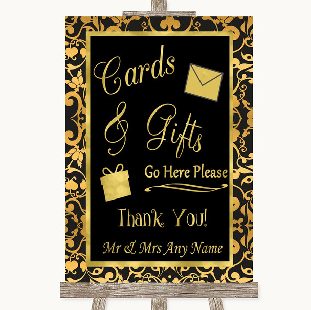 Black & Gold Damask Cards & Gifts Table Personalized Wedding Sign