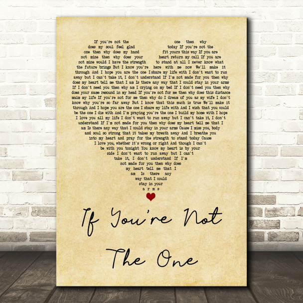 Daniel Bedingfield If You're Not The One Vintage Heart Song Lyric Print