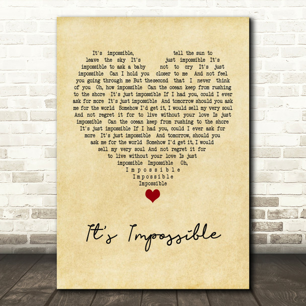 Elvis Presley It's Impossible Vintage Heart Song Lyric Print