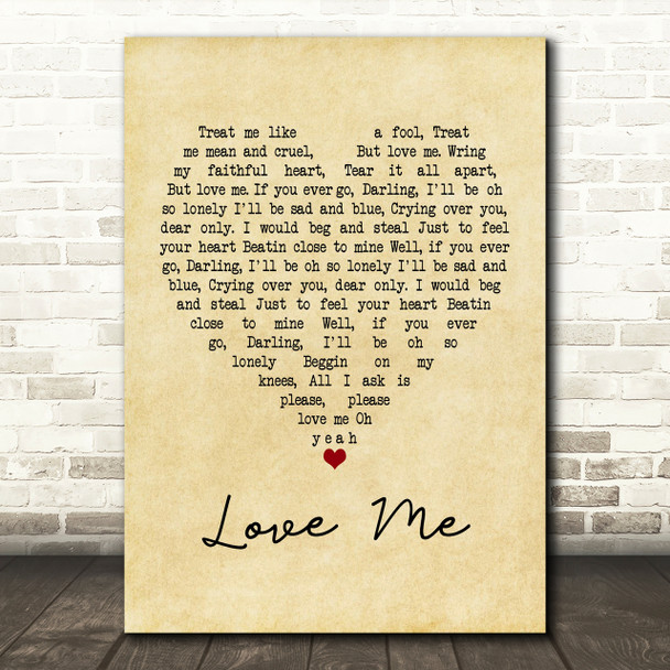 Elvis Presley Love Me Vintage Heart Song Lyric Print