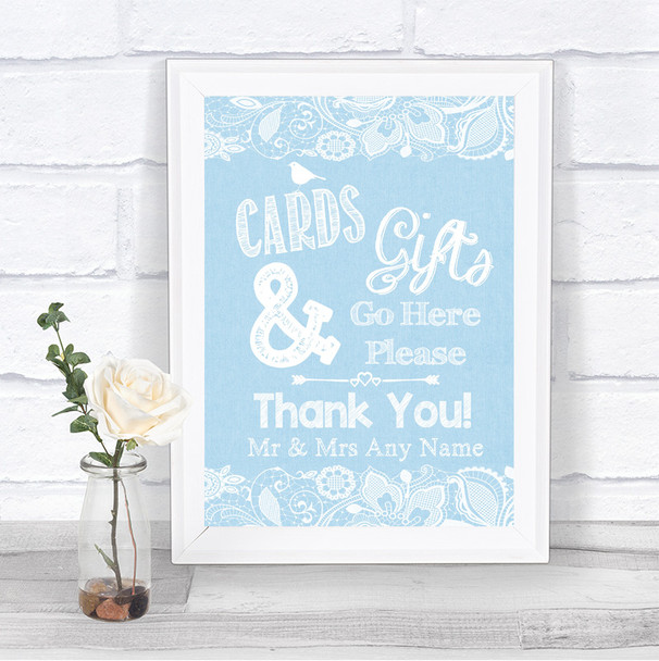 Blue Burlap & Lace Cards & Gifts Table Personalized Wedding Sign