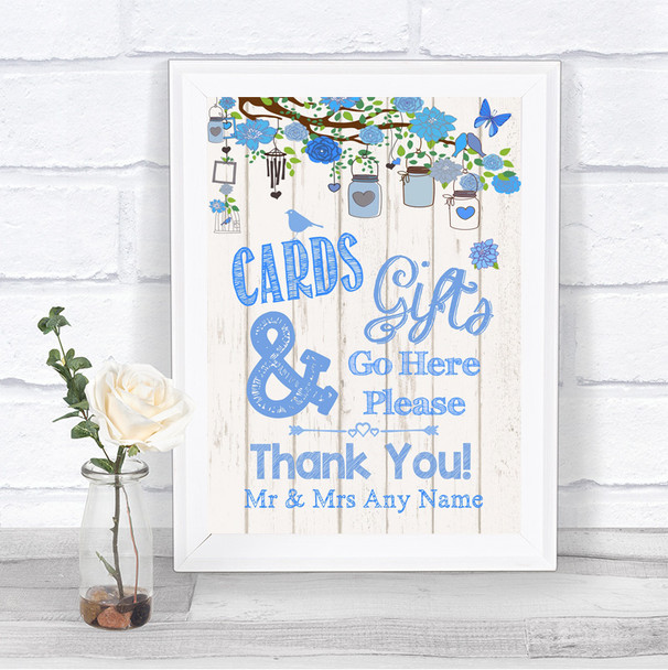 Blue Rustic Wood Cards & Gifts Table Personalized Wedding Sign