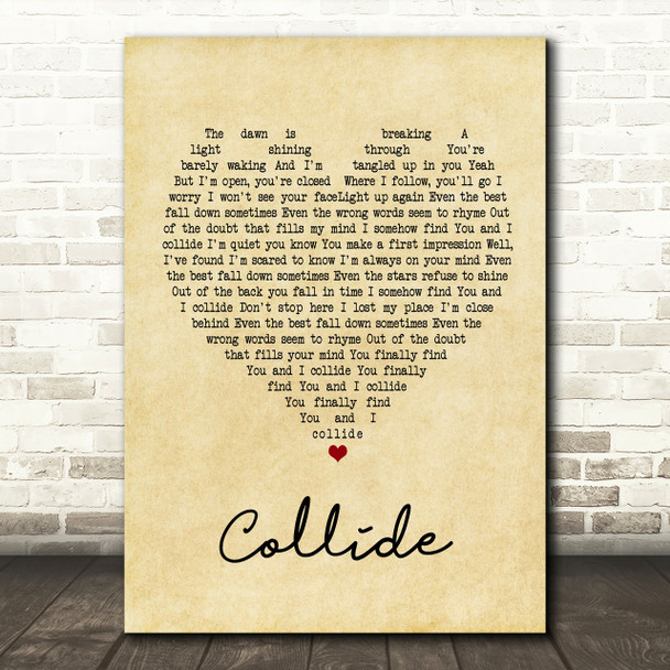 Howie Day Collide Vintage Heart Song Lyric Print