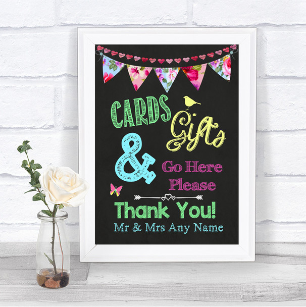 Bright Bunting Chalk Cards & Gifts Table Personalized Wedding Sign