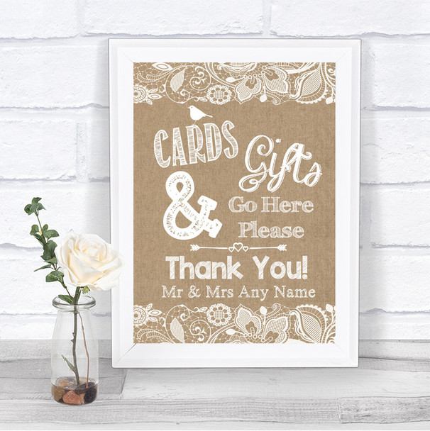 Burlap & Lace Cards & Gifts Table Personalized Wedding Sign