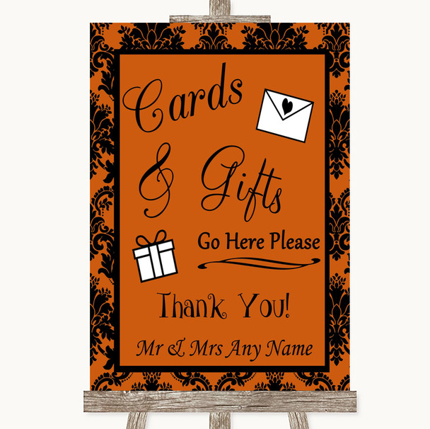 Burnt Orange Damask Cards & Gifts Table Personalized Wedding Sign