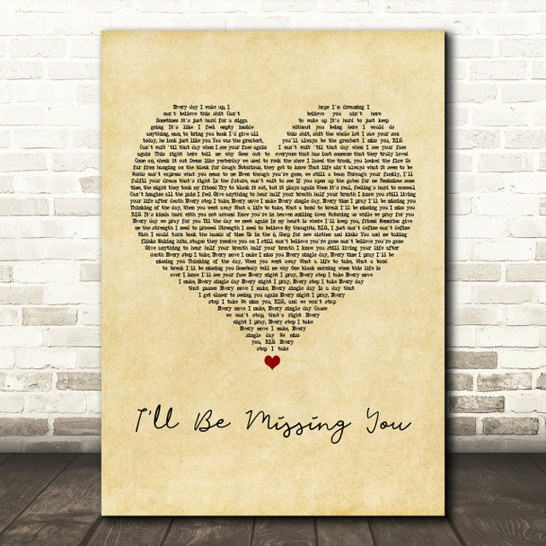 Puff Daddy I'll Be Missing You Vintage Heart Song Lyric Print