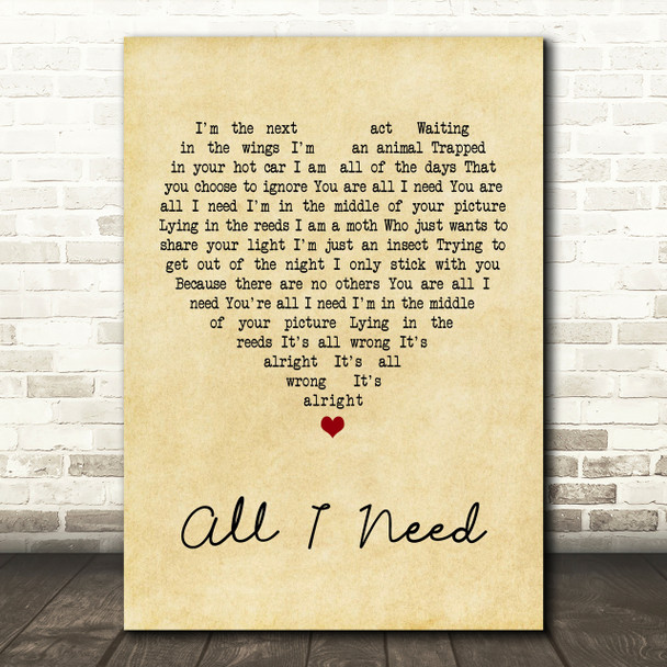 Radiohead All I Need Vintage Heart Song Lyric Print