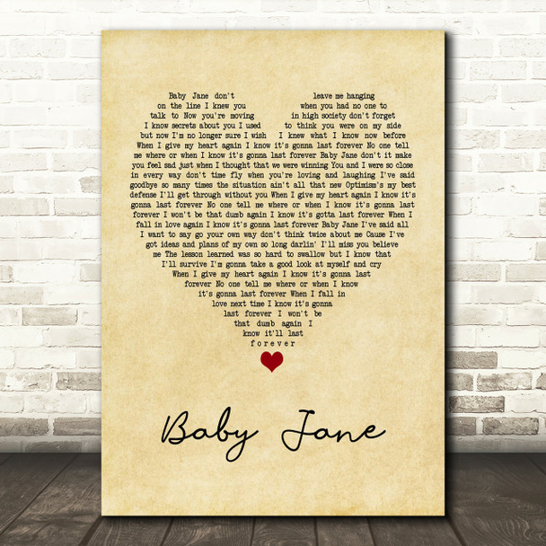 Rod Stewart Baby Jane Vintage Heart Song Lyric Print