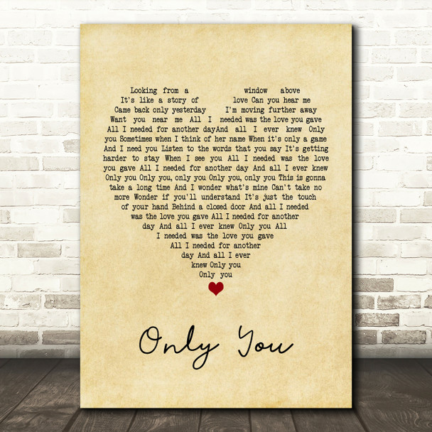 Selena Gomez Only You Vintage Heart Song Lyric Print