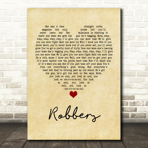 The 1975 Robbers Vintage Heart Song Lyric Print The 1975 Robbers Vintage Heart Song Lyric Print