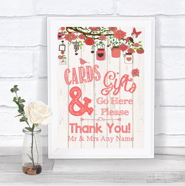 Coral Rustic Wood Cards & Gifts Table Personalized Wedding Sign