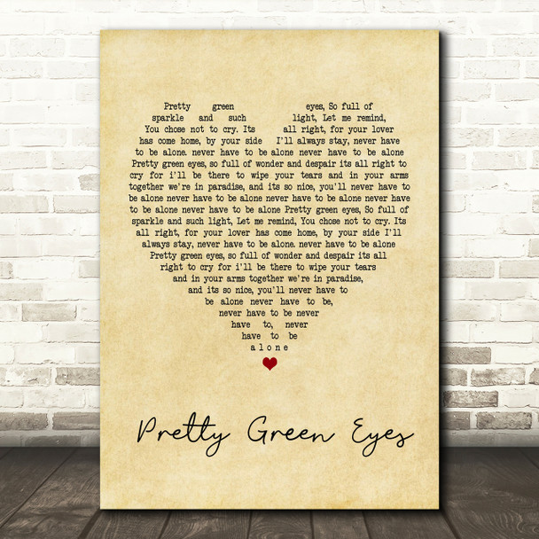 Ultrabeat Pretty Green Eyes Vintage Heart Song Lyric Print