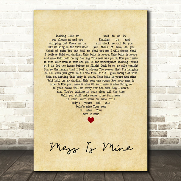 Vance Joy Mess Is Mine Vintage Heart Song Lyric Print