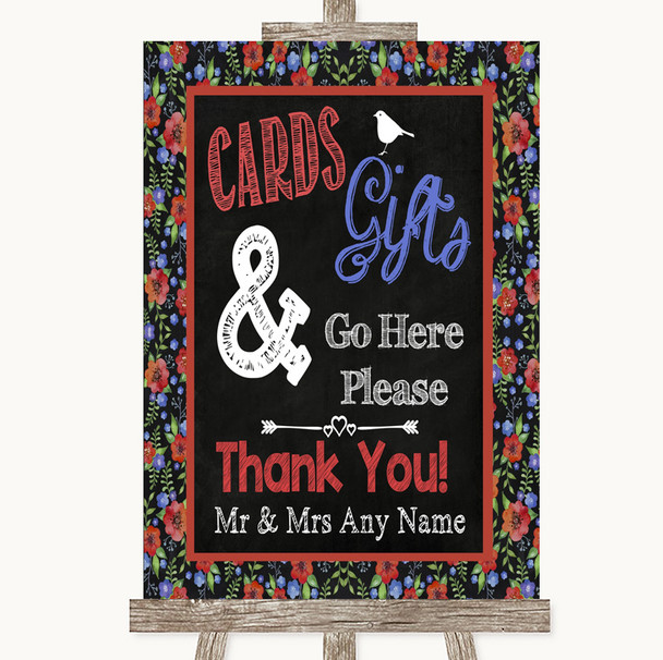 Floral Chalk Cards & Gifts Table Personalized Wedding Sign