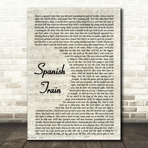 Chris De Burgh Spanish Train Song Lyric Vintage Script Print