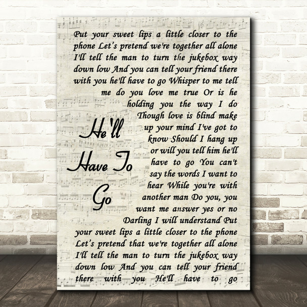 Jim Reeves He'll Have To Go Song Lyric Vintage Script Print