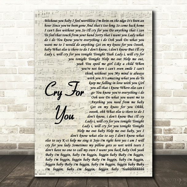 Jodeci Cry For You Song Lyric Vintage Script Print