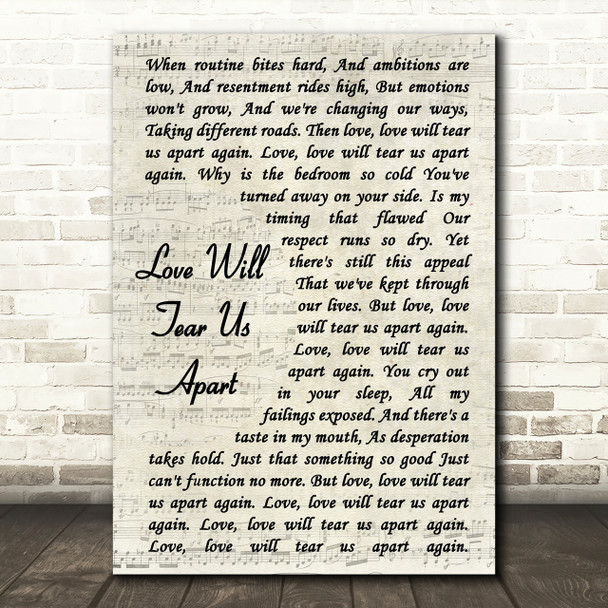 Joy Division Love Will Tear Us Apart Song Lyric Vintage Script Print