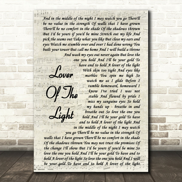 Mumford & Sons Lover Of The Light Song Lyric Vintage Script Print