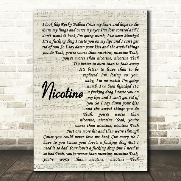 Panic! At The Disco Nicotine Song Lyric Vintage Script Print