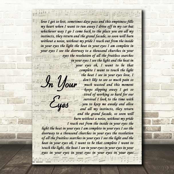 Peter Gabriel In Your Eyes Song Lyric Vintage Script Print