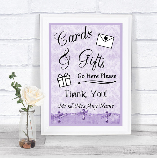 Lilac Shabby Chic Cards & Gifts Table Personalized Wedding Sign