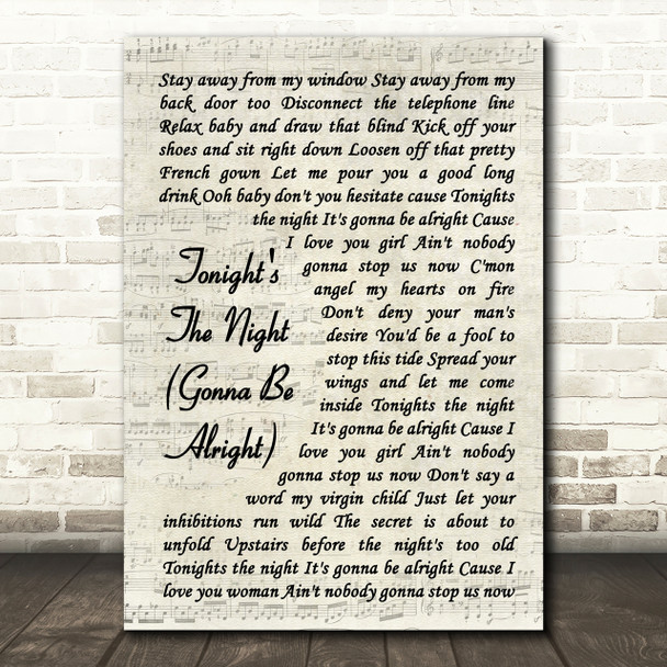 Rod Stewart Tonight's The Night Gonna Be Alright Song Lyric Vintage Script Print